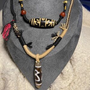 Handmade Black and Brown Tibetan Beaded Necklace Set